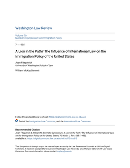 A Lion in the Path? the Influence of International Law on the Immigration Policy of the United States