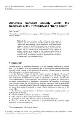 Armenia's Transport Security Within the Framework Of