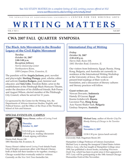 WRITING MATTERS the Electronic NU Writing Event Digest, Please Send an Email Fall 2007 Vol