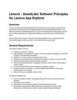 Sweetlabs Software Principles for Lenovo App Explorer