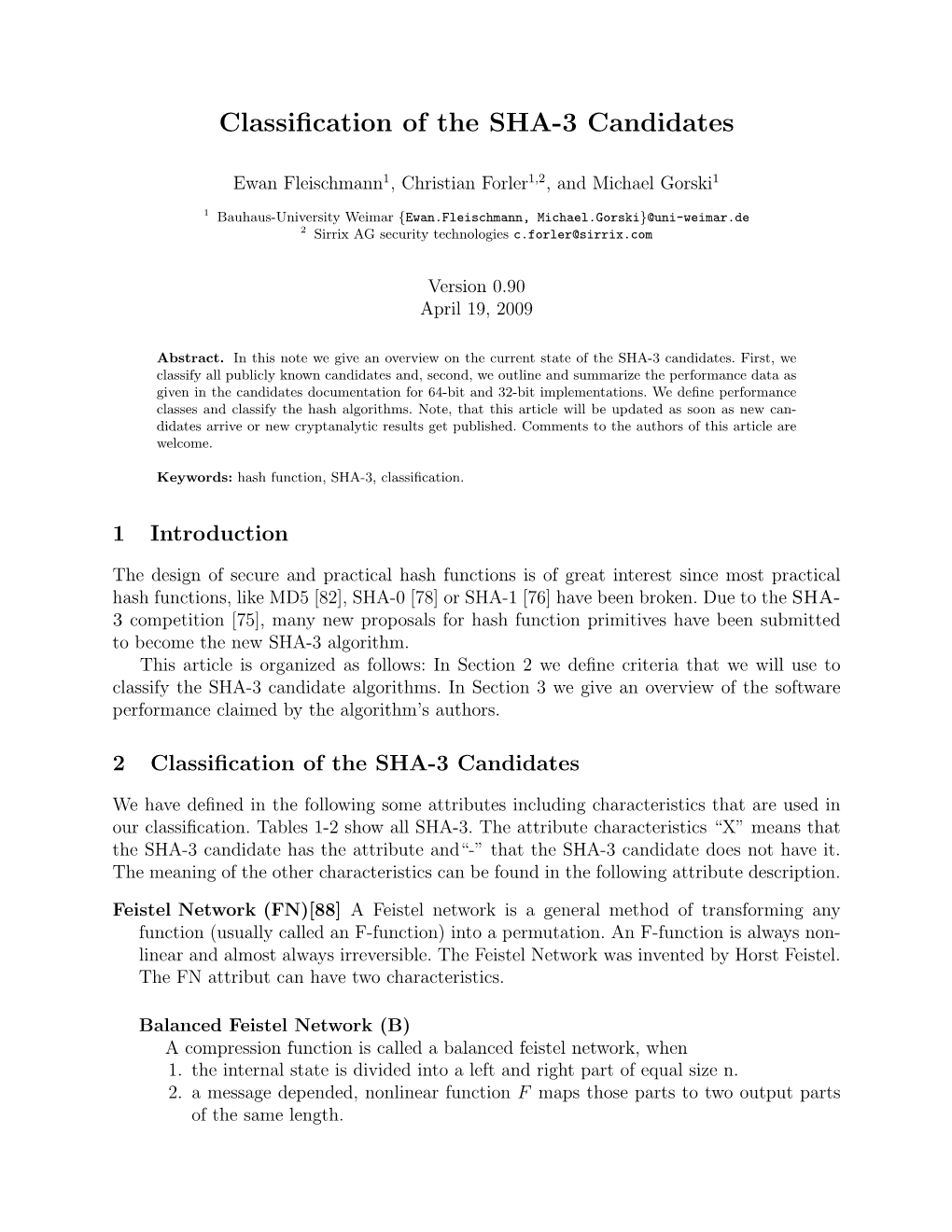 Classification of the SHA-3 Candidates