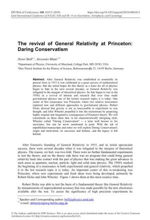 The Revival of General Relativity at Princeton: Daring Conservatism
