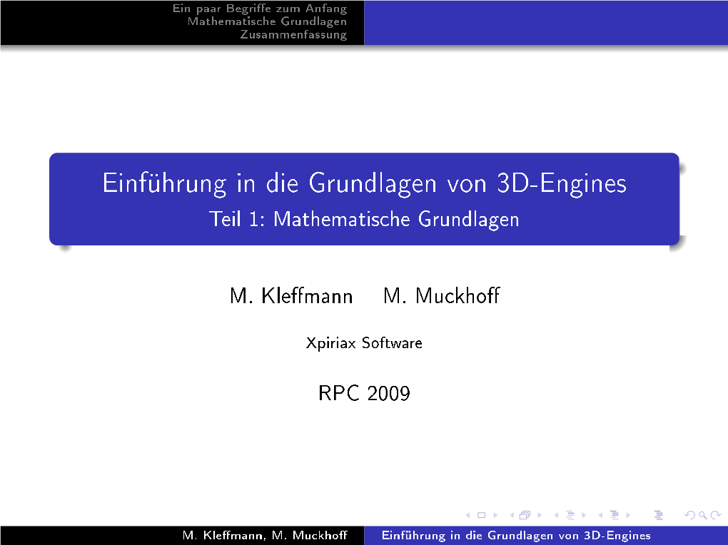 Einführung in Die Grundlagen Von 3D-Engines Teil 1: Mathematische Grundlagen