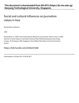 Social and Cultural Influences on Journalism Values in Asia