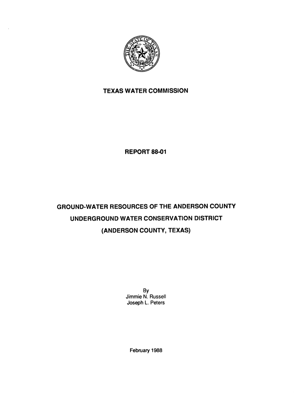 Ground-Water Resources of the Anderson County Underground