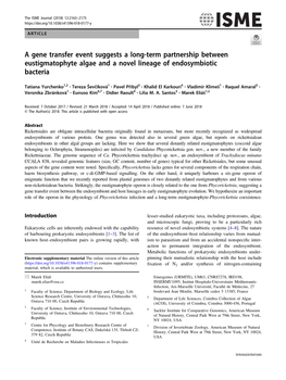 A Gene Transfer Event Suggests a Long-Term Partnership Between Eustigmatophyte Algae and a Novel Lineage of Endosymbiotic Bacteria