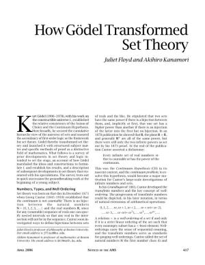 How Gödel Transformed Set Theory Juliet Floyd and Akihiro Kanamori