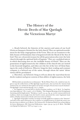 The History of the Heroic Deeds of Mar Qardagh the Victorious Martyr