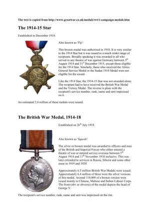 The 1914-15 Star the British War Medal, 1914-18