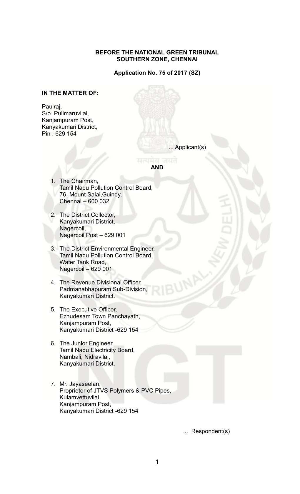 1 Before the National Green Tribunal Southern Zone