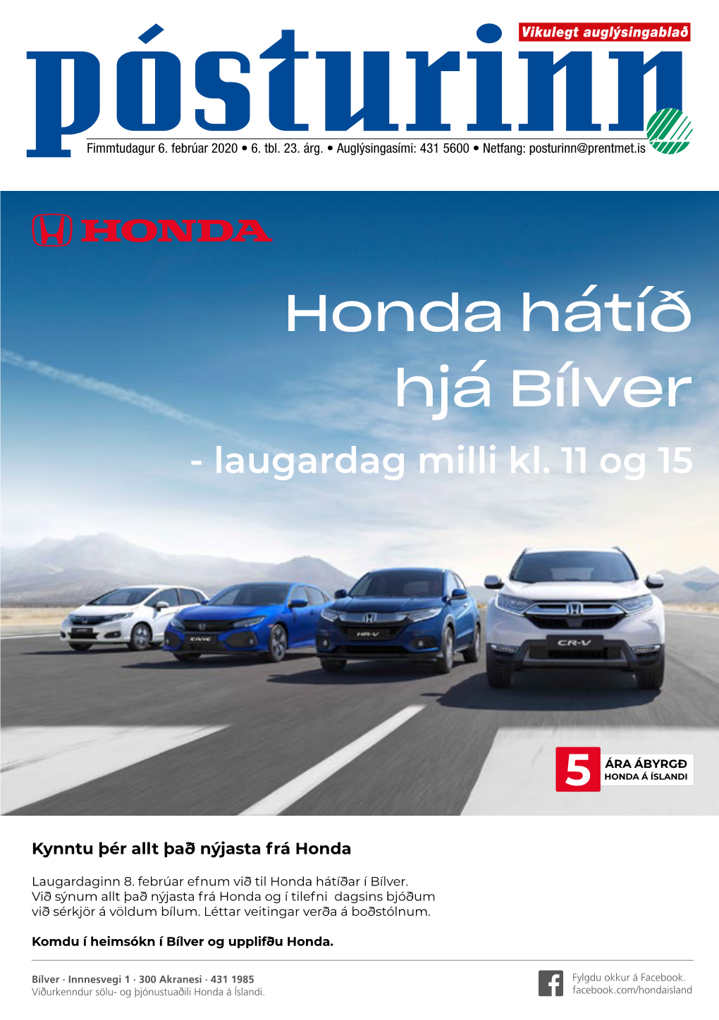 Honda Hátíð Hjá Bílver - Laugardag Milli Kl