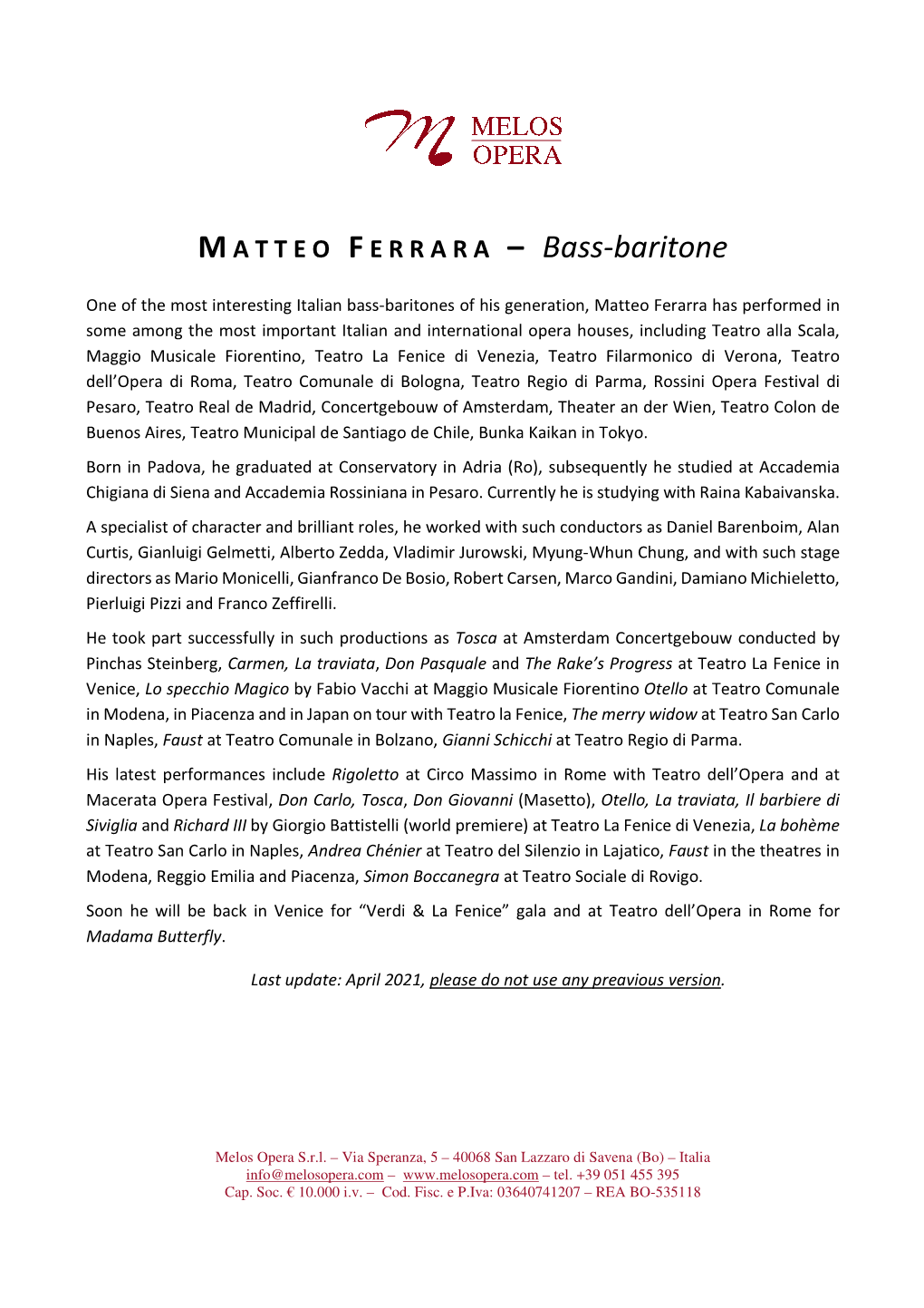 MATTEO FERRARA – Bass-Baritone