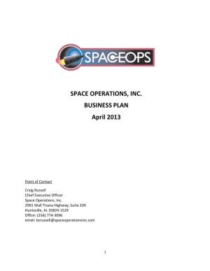 SPACE OPERATIONS, INC. BUSINESS PLAN April 2013