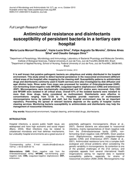 Antimicrobial Resistance and Disinfectants Susceptibility of Persistent Bacteria in a Tertiary Care Hospital