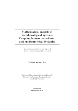 Mathematical Models of Social-Ecological Systems Coupling Human Behavioural and Environmental Dynamics