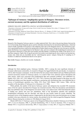 Niphargus (Crustacea: Amphipoda) Species in Hungary: Literature Review, Current Taxonomy and the Updated Distribution of Valid Taxa