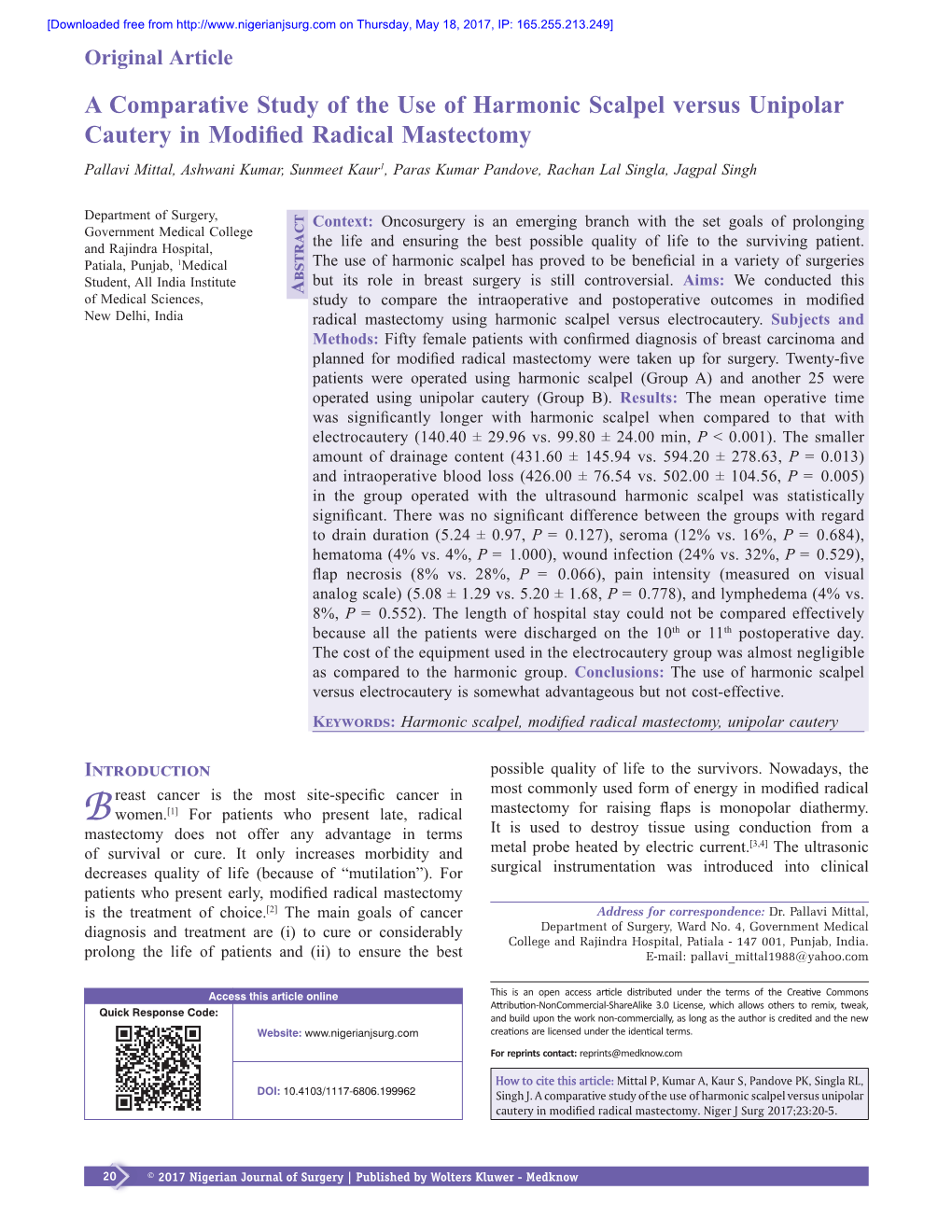 A Comparative Study of the Use of Harmonic Scalpel Versus