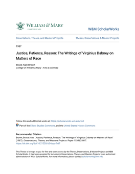 The Writings of Virginius Dabney on Matters of Race