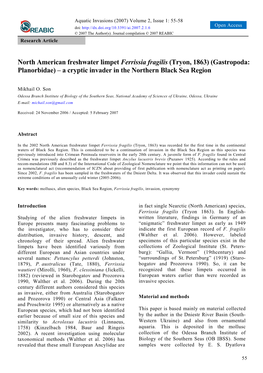 North American Freshwater Limpet Ferrissia Fragilis (Tryon, 1863) (Gastropoda: Planorbidae) – a Cryptic Invader in the Northern Black Sea Region