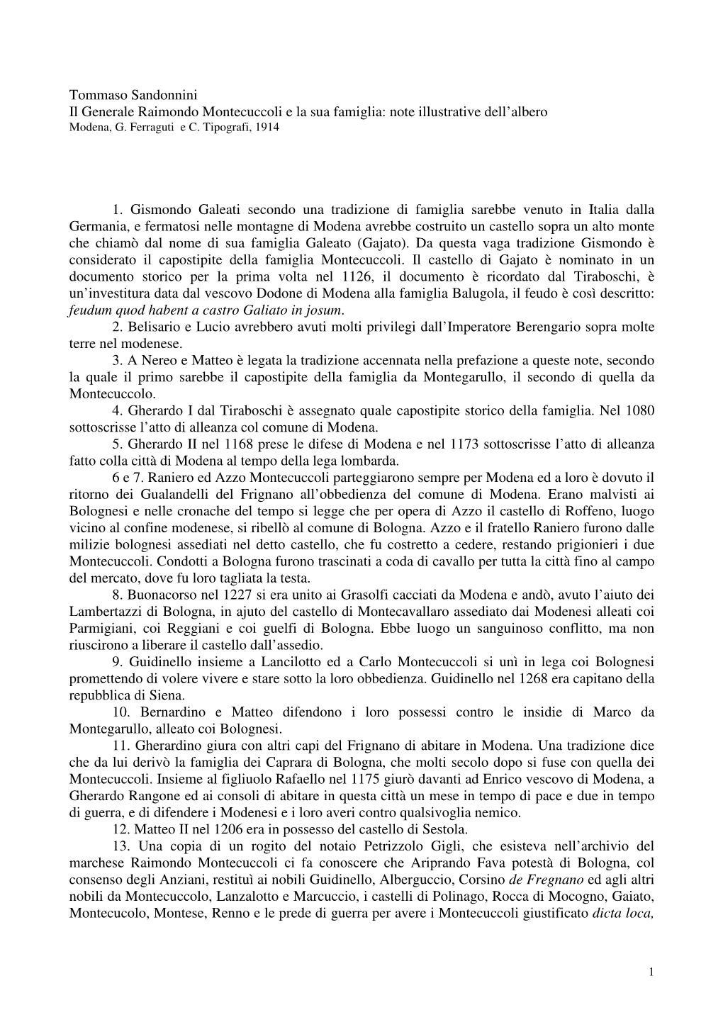 Tommaso Sandonnini Il Generale Raimondo Montecuccoli E La Sua Famiglia: Note Illustrative Dell’Albero Modena, G