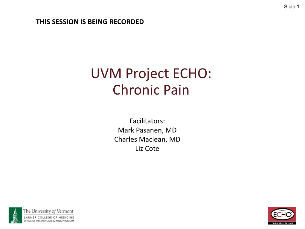 UVM Project ECHO: Chronic Pain