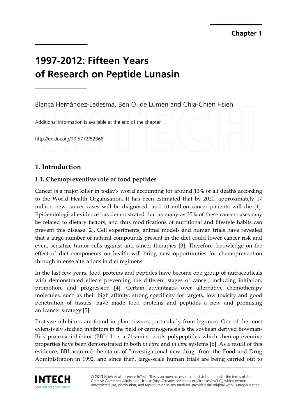 Fifteen Years of Research on Peptide Lunasin