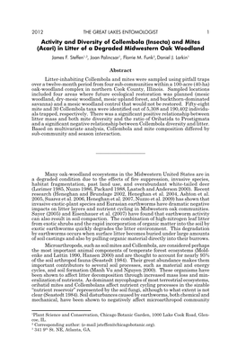 And Mites (Acari) in Litter of a Degraded Midwestern Oak Woodland James F