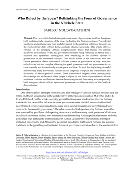 Rethinking the Form of Governance in the Ndebele State