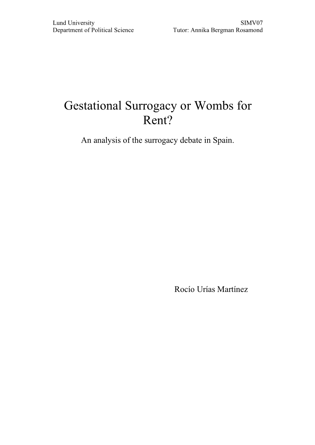 Gestational Surrogacy Or Wombs for Rent?