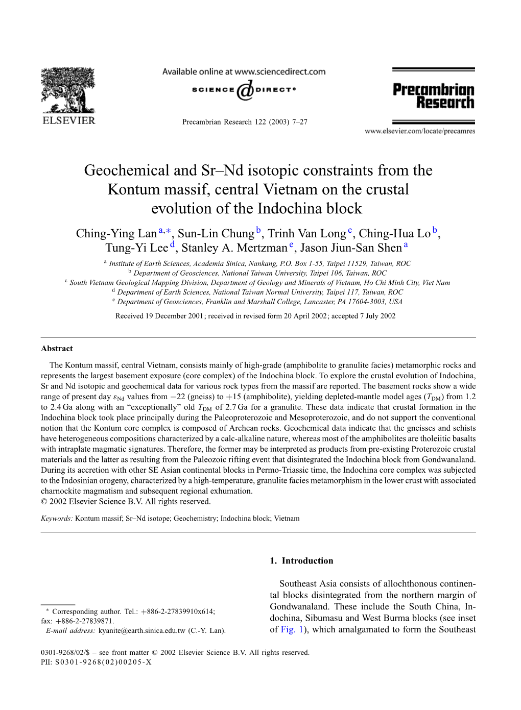 Geochemical and Sr–Nd Isotopic Constraints from the Kontum Massif