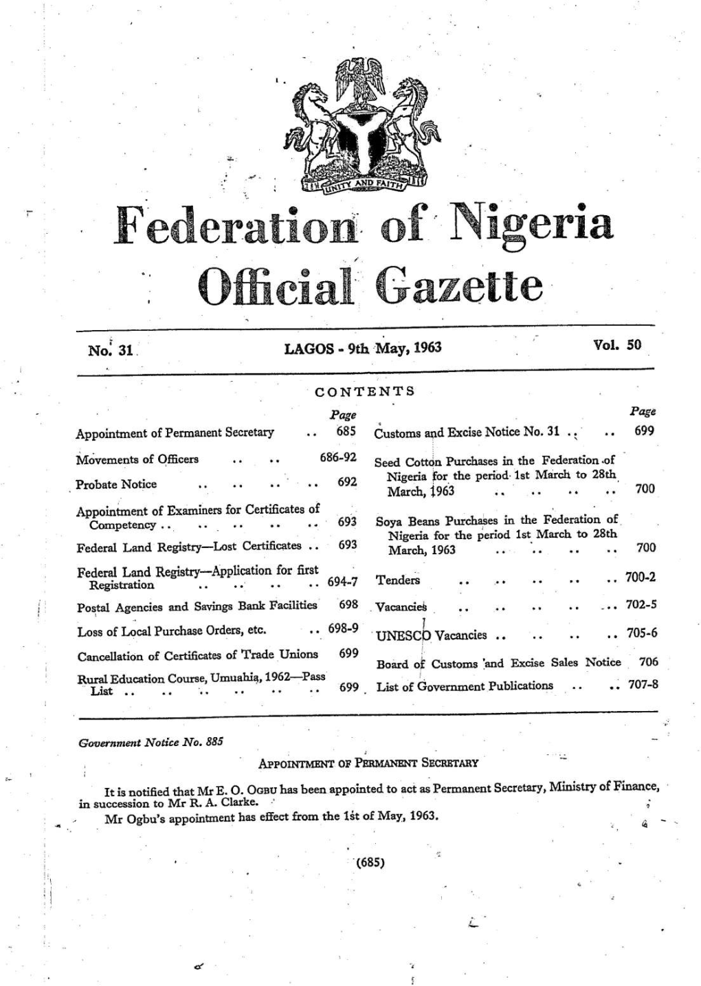 No. 31. LAGOS- 9Th May, 1963 Vol