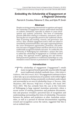 Embedding the Scholarship of Engagement at a Regional University Patrick A