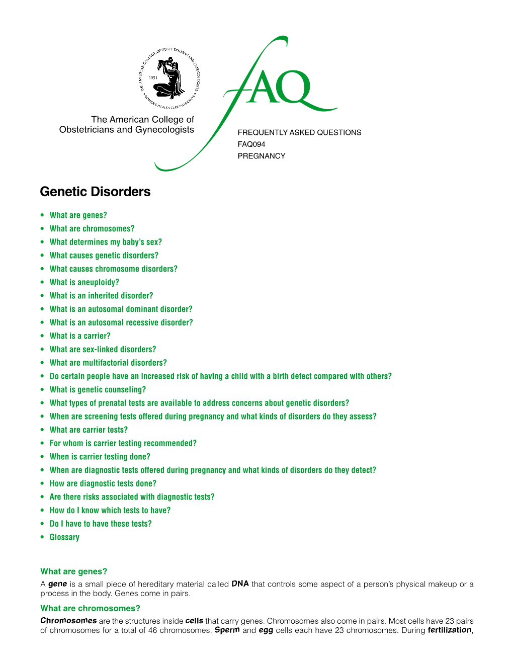 FAQ094 -- Genetic Disorders