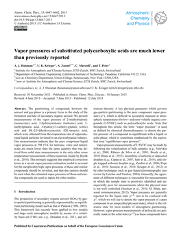 Vapor Pressures of Substituted Polycarboxylic Acids Are Much Lower Open Access Than Previously Reported Biogeosciences Biogeosciences Discussions A