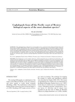 Cephalopods from Off the Pacific Coast of Mexico: Biological Aspects of the Most Abundant Species*