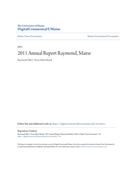 2011 Annual Report Raymond, Maine Raymond (Me.)