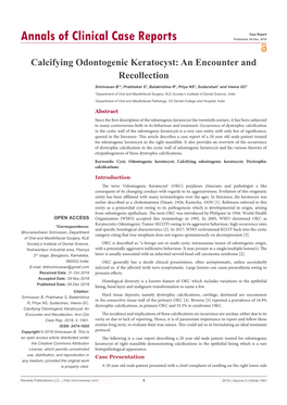 Calcifying Odontogenic Keratocyst: an Encounter and Recollection