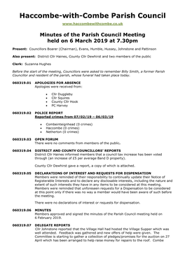 Minutes of the Parish Council Meeting Held on 6 March 2019 at 7.30Pm