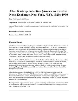 (American Swedish News Exchange, New York, NY), 1920S-1990