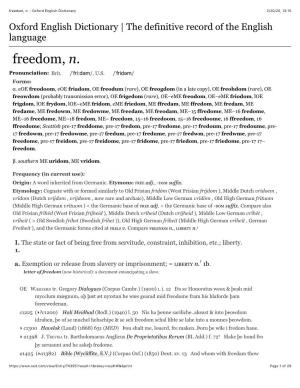Freedom, N. : Oxford English Dictionary 2/20/20, 13:15
