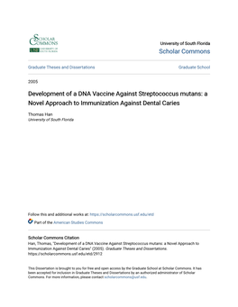 Development of a DNA Vaccine Against Streptococcus Mutans: a Novel Approach to Immunization Against Dental Caries