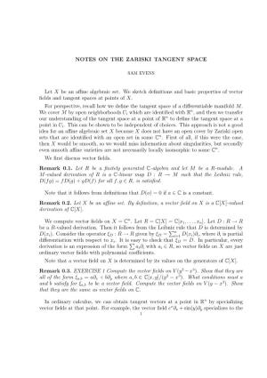 NOTES on the ZARISKI TANGENT SPACE Let X Be an Affine Algebraic