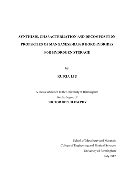 Synthesis, Characterisation and Decomposition