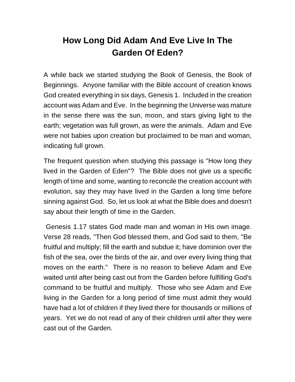 How Long Did Adam and Eve Live in the Garden of Eden?