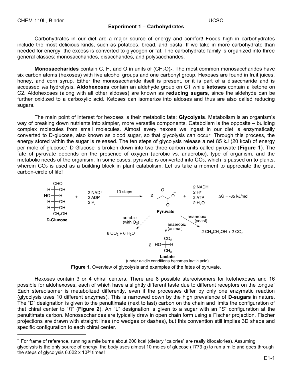 CHEM 110L, Binder UCSC E1-1 Experiment 1