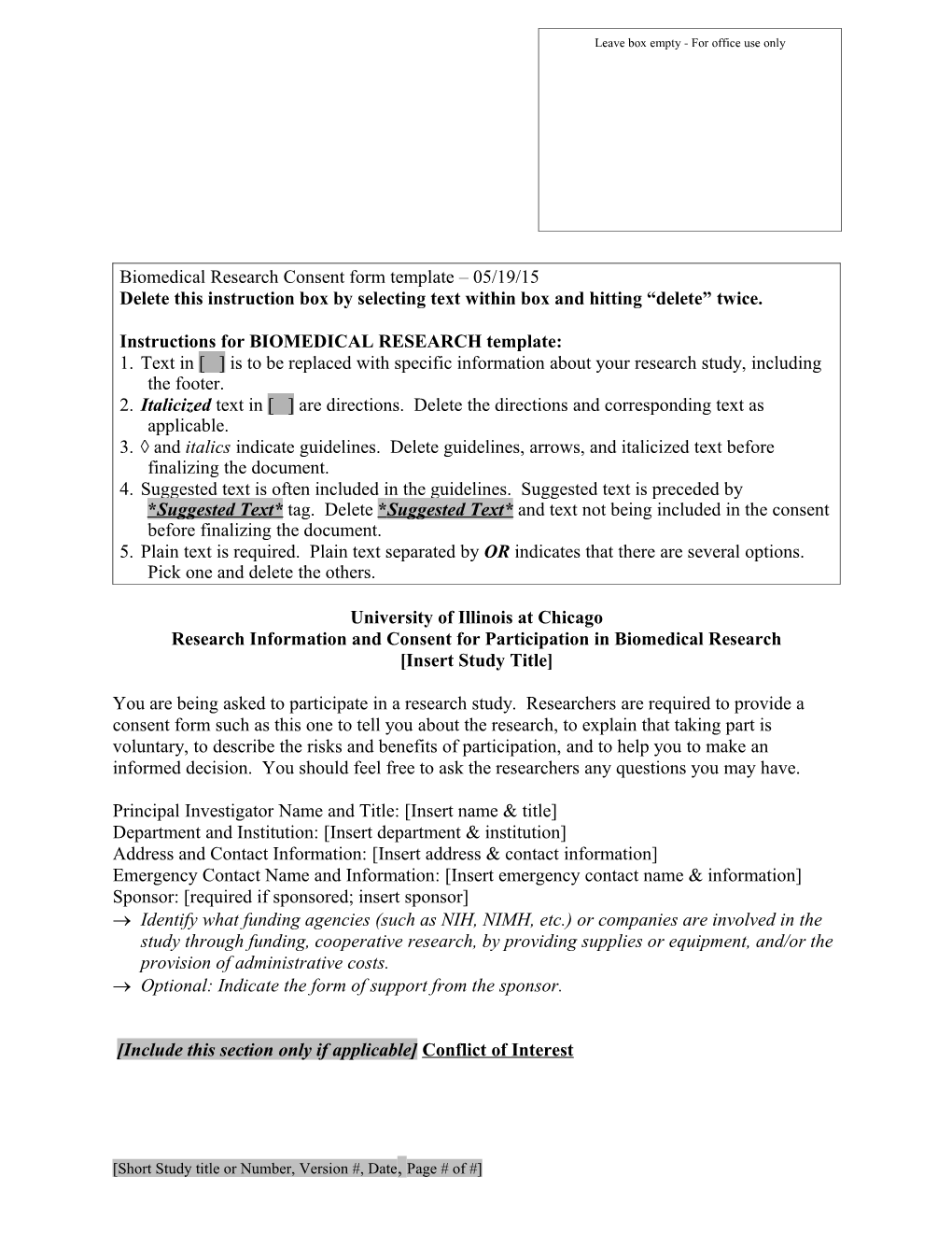 Biomedical Research Consent Form Template 05/19/15