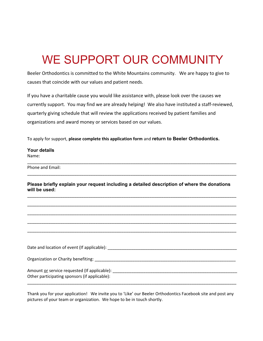 We Support Our Community