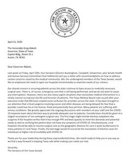 Senators' Letter Re Surgical Care FINAL 4.15.20