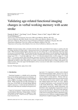 Validating Age-Related Functional Imaging Changes in Verbal Working Memory with Acute Stroke