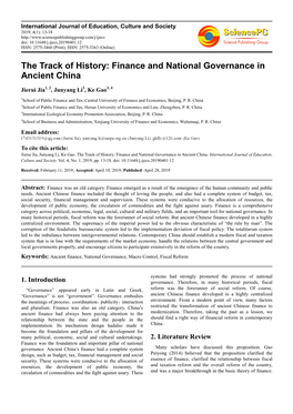 Finance and National Governance in Ancient China